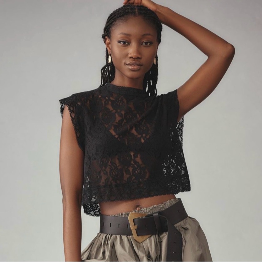 NWT Anthropologie High-Neck Layering Lace Top 2X